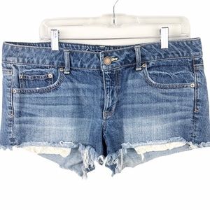 AMERICAN EAGLE Cut Off Jean Shorts 14 Crochet